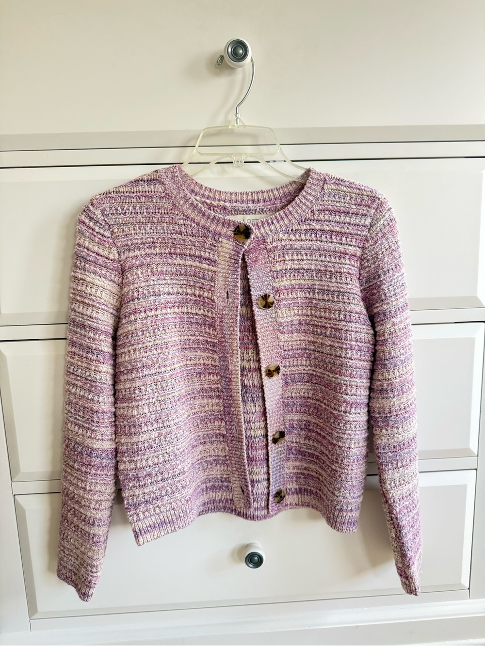 LOFT Lilac and Cream Textured Knit Cardigan